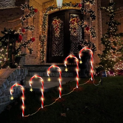 5x Candy Cane Solar Power Christmas LED Light Outdoor Christmas Decor Xmas - Star