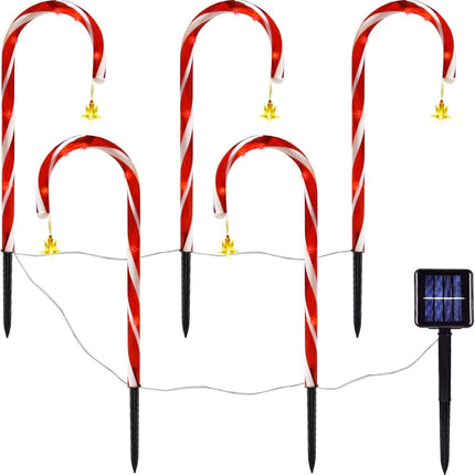 5x Candy Cane Solar LED Light Star