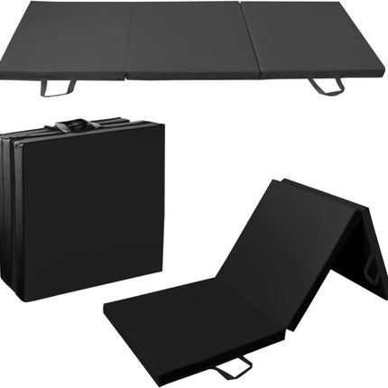 Tri Folding 180cm Gymnastics & Exercise Mat for Home Gym Yoga Fitness~Black
