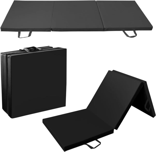 Tri Folding 180cm Gymnastics & Exercise Mat for Home Gym Yoga Fitness~Black