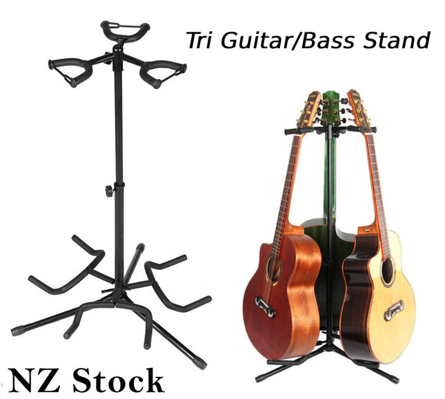 Guitar Stand 3 Head Folding Acoustic Bass Electric Foldable Double self Locking